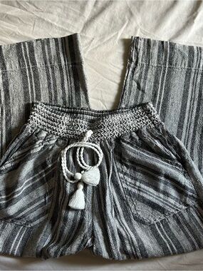 Westbound Petites Boho Striped Drawstring Wide-Leg Pants — Gray